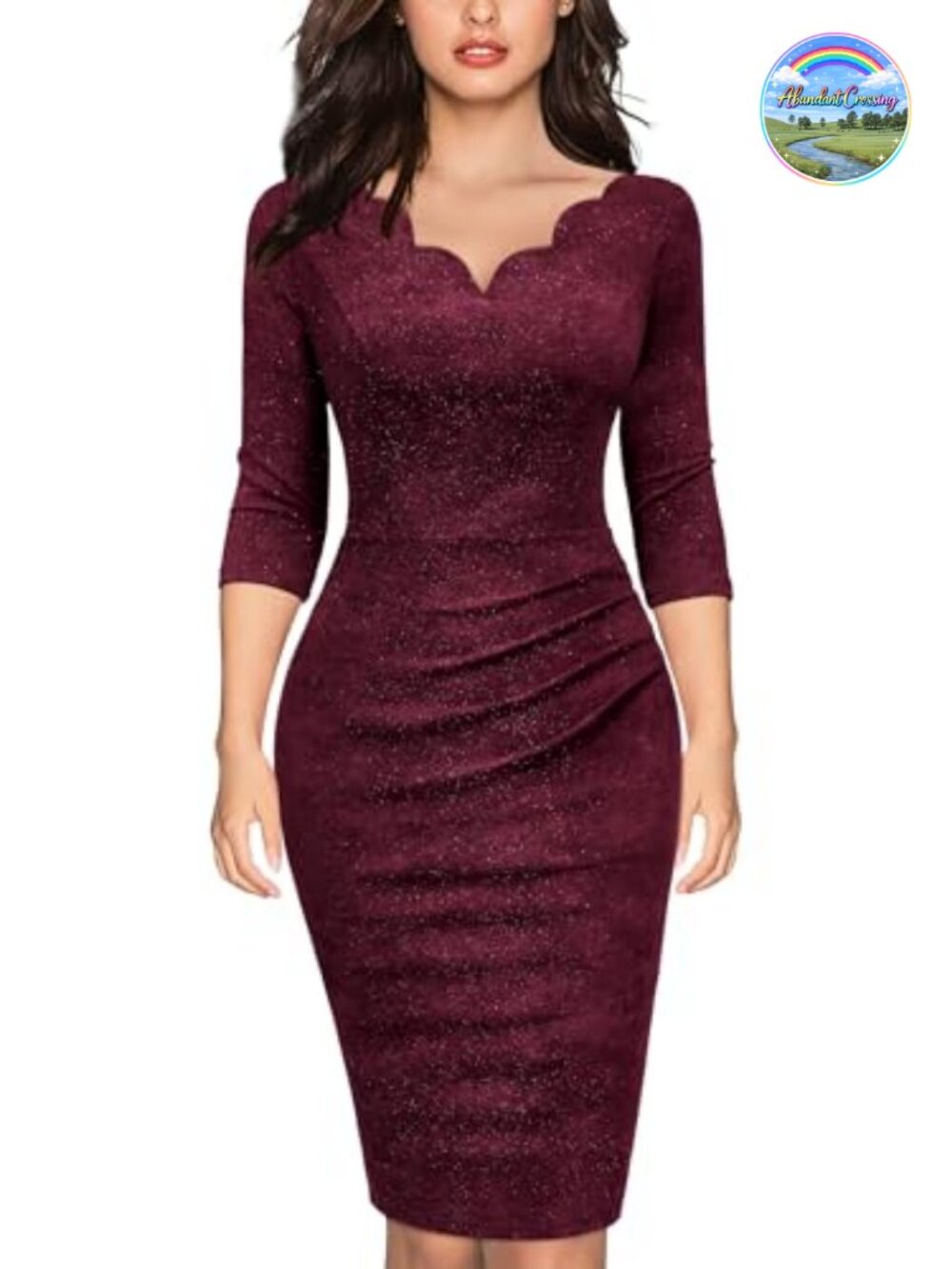 Retro Ruffle 3/4 Sleeve Sparkly Cocktail Dress Slim Fit Party